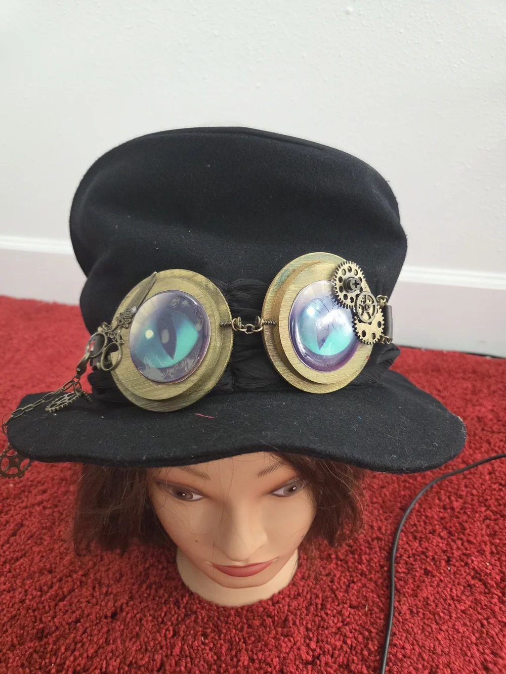 Steampunk Black Wool Hat with Goggles